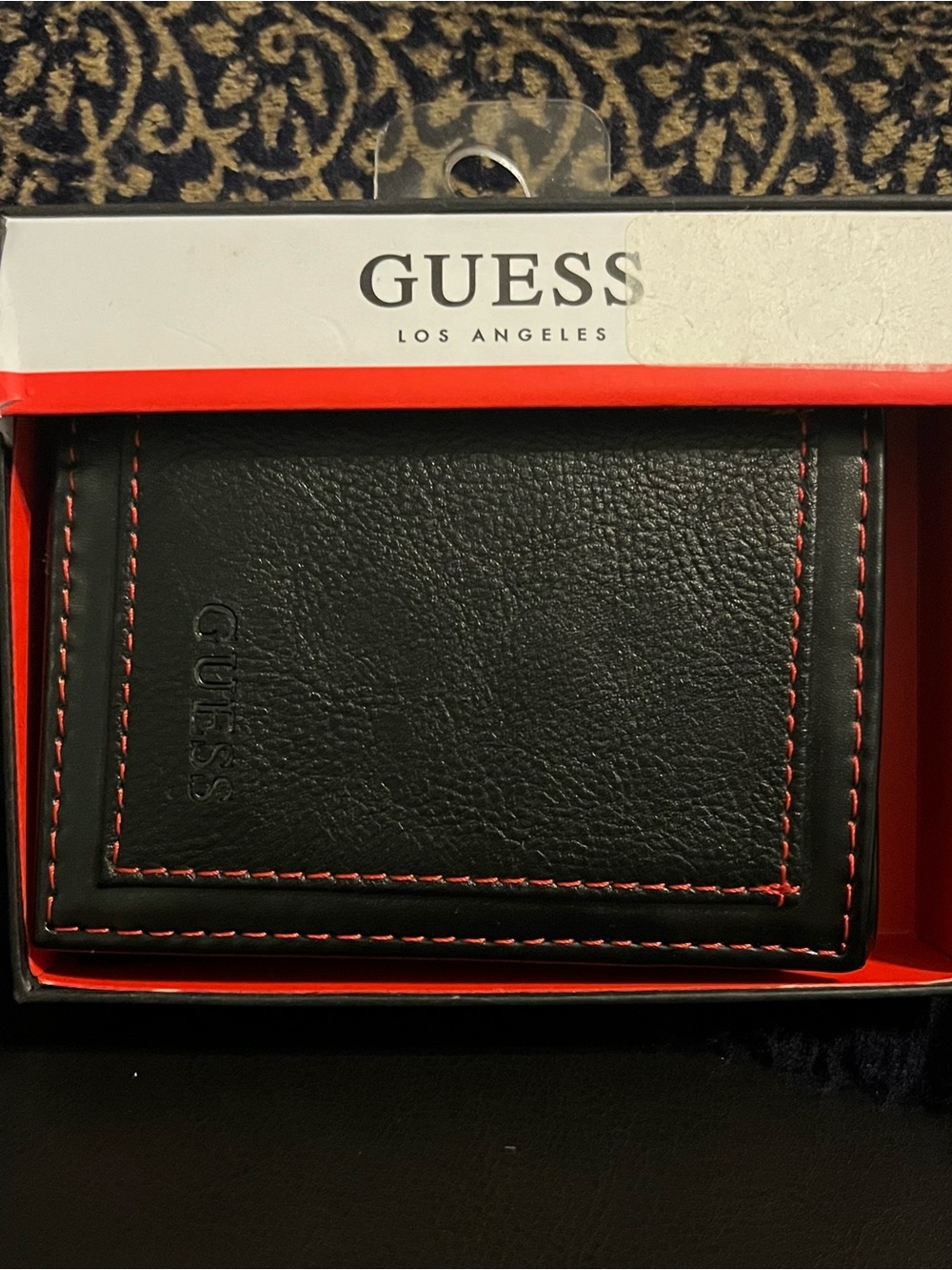 GUESS Black Leather Wallet with Red Contrast Stitching